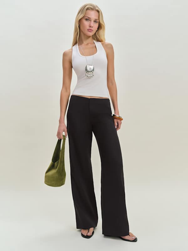 Petites Vida Linen Low Rise Pant - Black